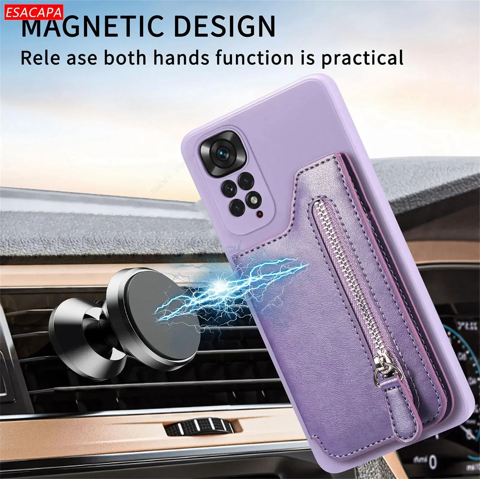 Leather Zipper Wallet Phone Case with Card Holder