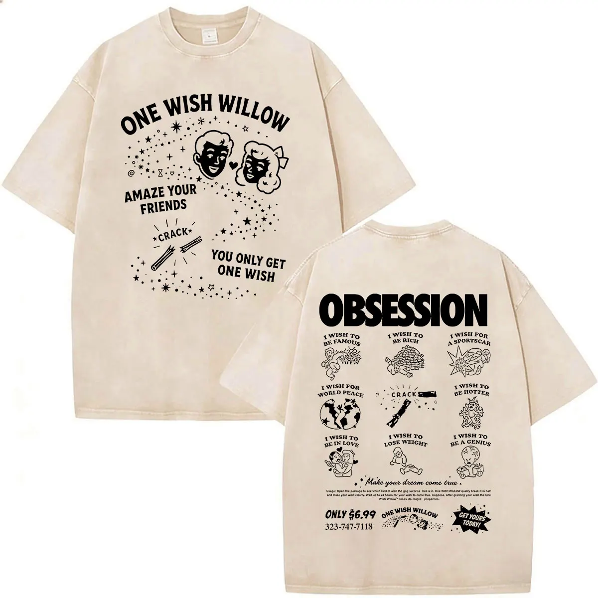 Movie Obsession One Wish Willow 빈티지 워시 티셔츠 남성 여성 의류 고딕 캐주얼 오버 사이즈 반소매 O 넥 티셔츠