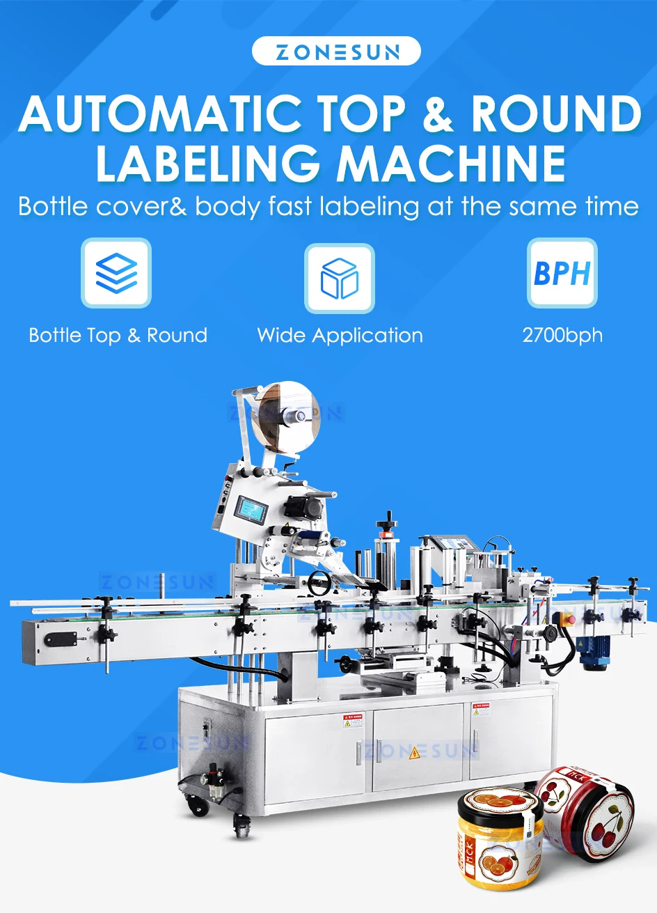 ZONESUN ZS-TB822P Automatic Top & Round Bottle Labeling Machine