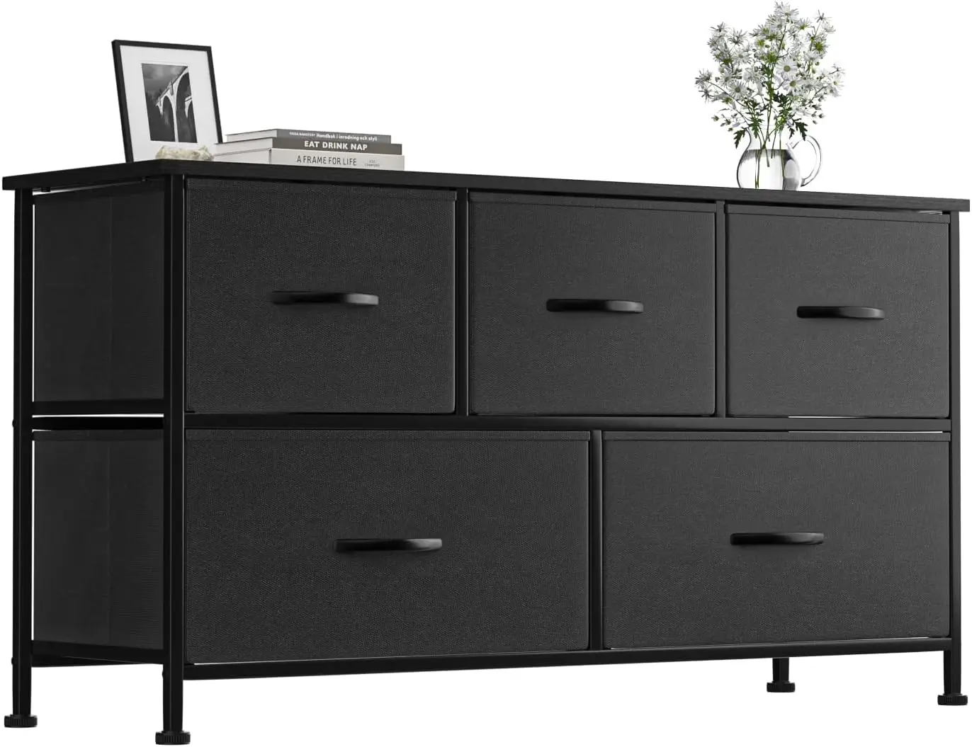 

Dresser for Bedroom with 5Drawers, Wide Chest of Drawers, Fabric Closet Dresser Clothing Storage Organizer Unit with Fabric Bins