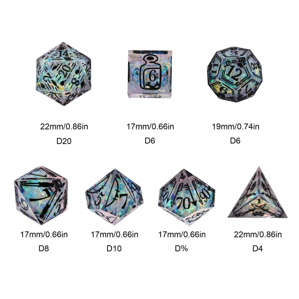 패턴이 있는 DND 주사위 날카로운 모서리 D4-D20 독특한 디자인 수제 다면체 주사위 세트 D&D 테이블탑 롤플레잉 게임 TRPG용