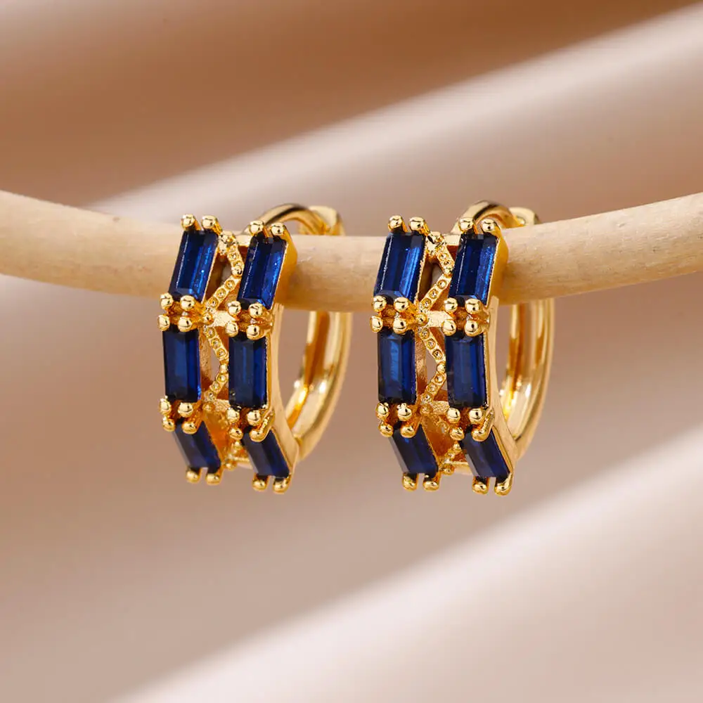 Luxury Blue Zircon Earrings Stainless Steel Wedding