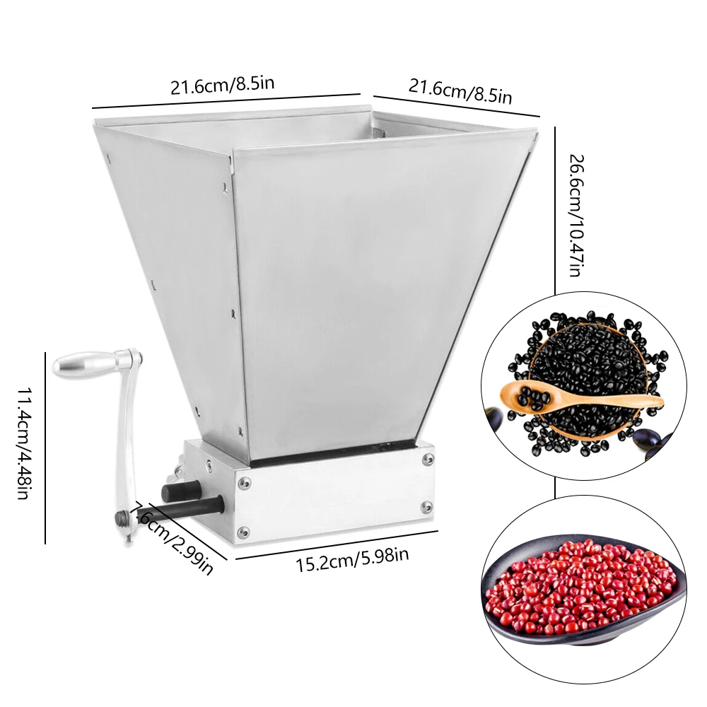 4L Stainless Steel Malt Crusher Adjustable Barley Grinder Low Speed Drill Available Manual Malt Mill Food Grinding Machine 3