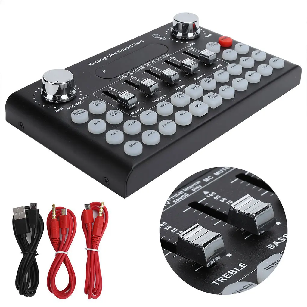 

F007 Sound Card USB Studio Recording External Digital Voice Changer Audio Cards Mixer Adapter Broadcast Podcasting