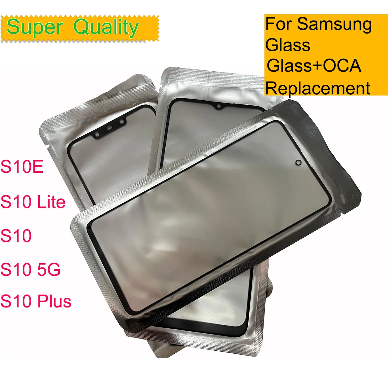 10 Pz/Lotto Per Samsung Galaxy S10 S10E Plus Lite Touch Screen Anteriore Esterno Lente In Vetro S10 + S10 5G Obiettivo Lcd