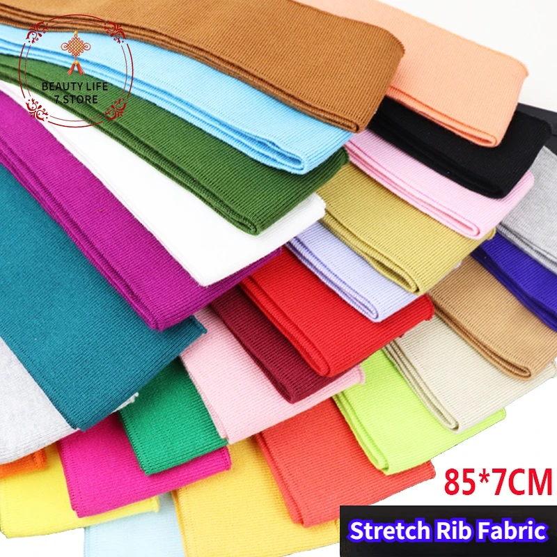 SolidColorStretchRibFabricCottonKnittedNecklineCuffHembing