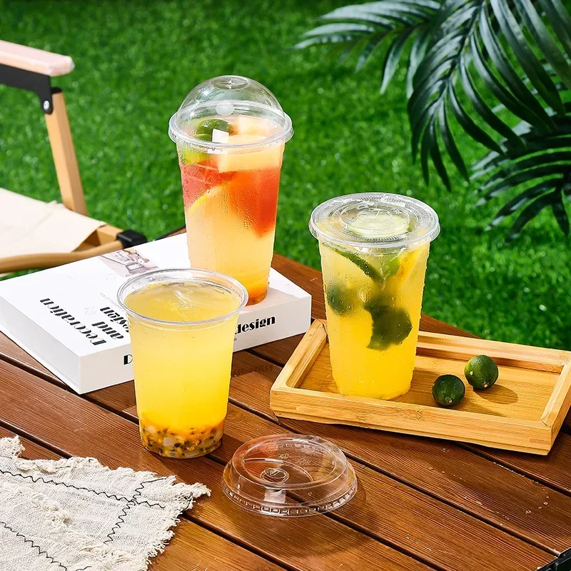 400ml Plastic Cups with Lids Snack and Drink Cup Double Plastic Cold Cup Clear Disposable PET Boba Milk Tea plastic cups