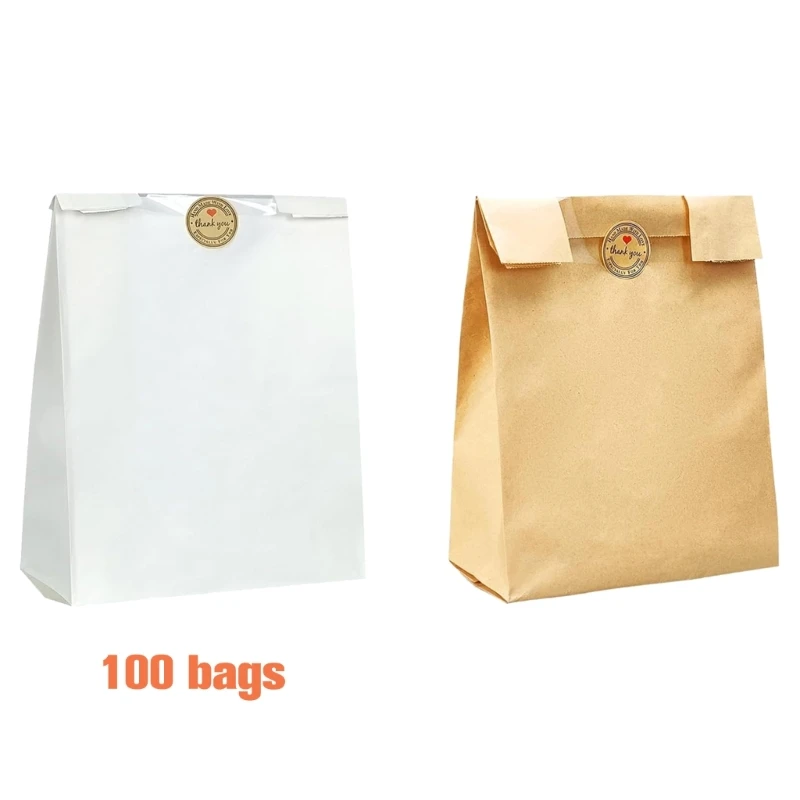 

Pack of 100 Kraft Paper Bag with Window Sealing Grease Proof Kraft Paper Bags 40JA
