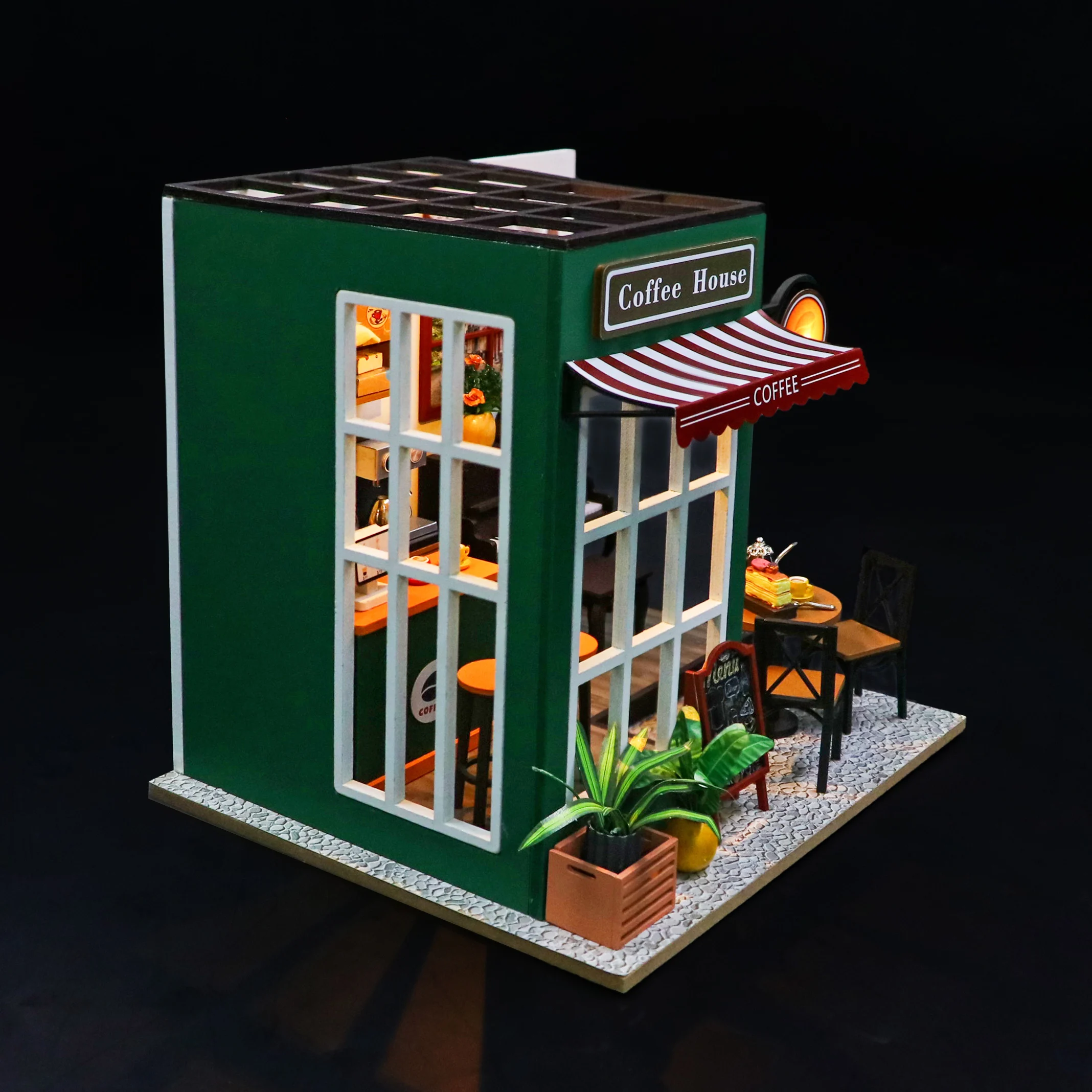 3D-Puzzle Miniatur-Küche Aus Holz, 9 X 9 X 11,5 Cm, DIY-Bausatz Mit LED – Modellbau Für Erwachsene