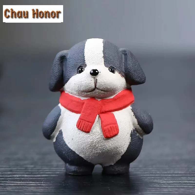 Fortune Border Collie Puppy Tea Pet Boutique Wangcai Purple Clay Tea Play Figurine Toys Raise Cute Zodiac Dog Sculpture Crafts