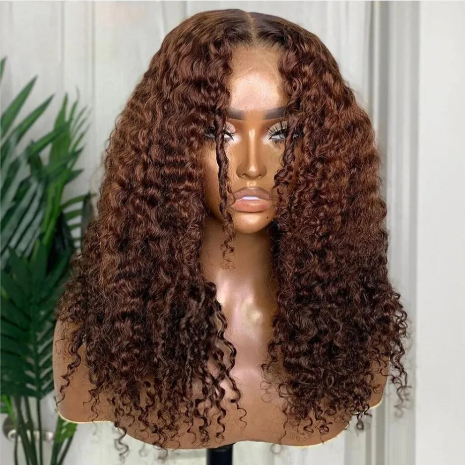 

Natural Hairline 26Inch Long 180% Density Glueless Preplucked Brown Kinky Curly Lace Front Wig For Black Women BabyHair Daily