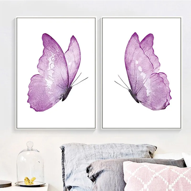 

Modern Purple Butterfly Canvas Painting, Nordic Pink Poster and Prints, Wall Art Paintings for Girls, Bedroom Home Decor
