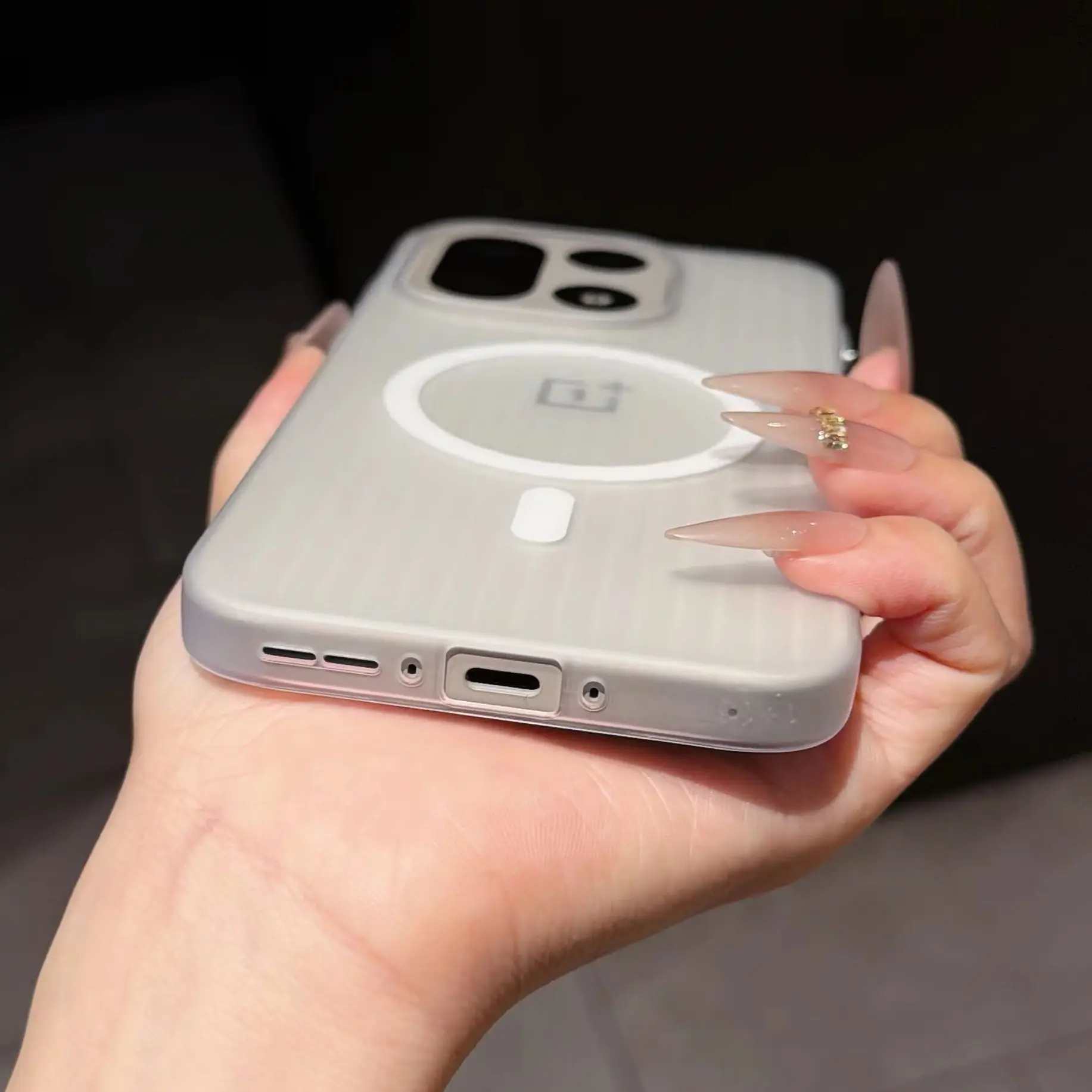 Magnetic Matte Transparent Luggage Stripe Phone Case with Hard Shell
