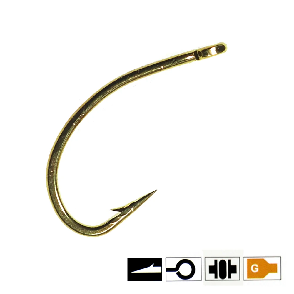 50pcs Fly Tying Scud Nymph Hook Caddis Midge Shrimp Fly Tying Fish Hooks  Gold Color Size 10 12 14 16
