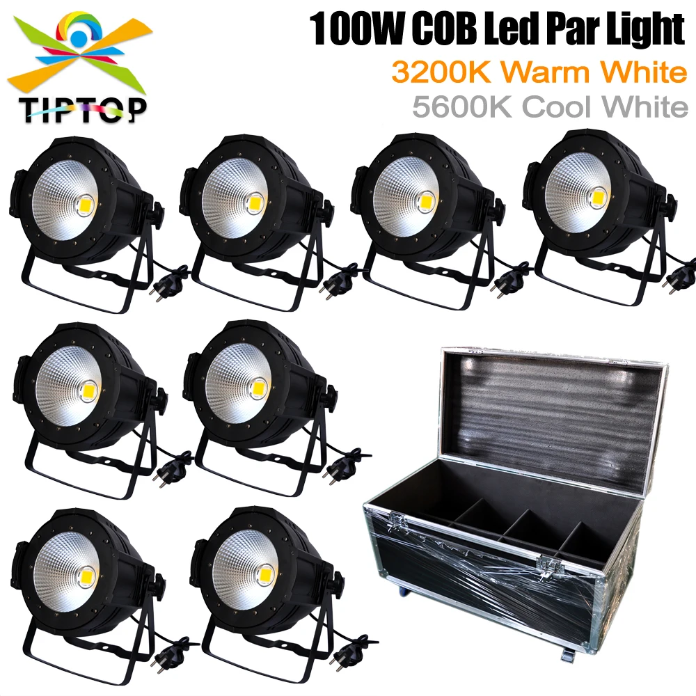8 인 1 비행 케이스 팩, 100W COB 알루미늄 실내 무대 LED 파 라이트, DMX512 제어 전원, 무소음 냉각 선풍기, 화이트 색상