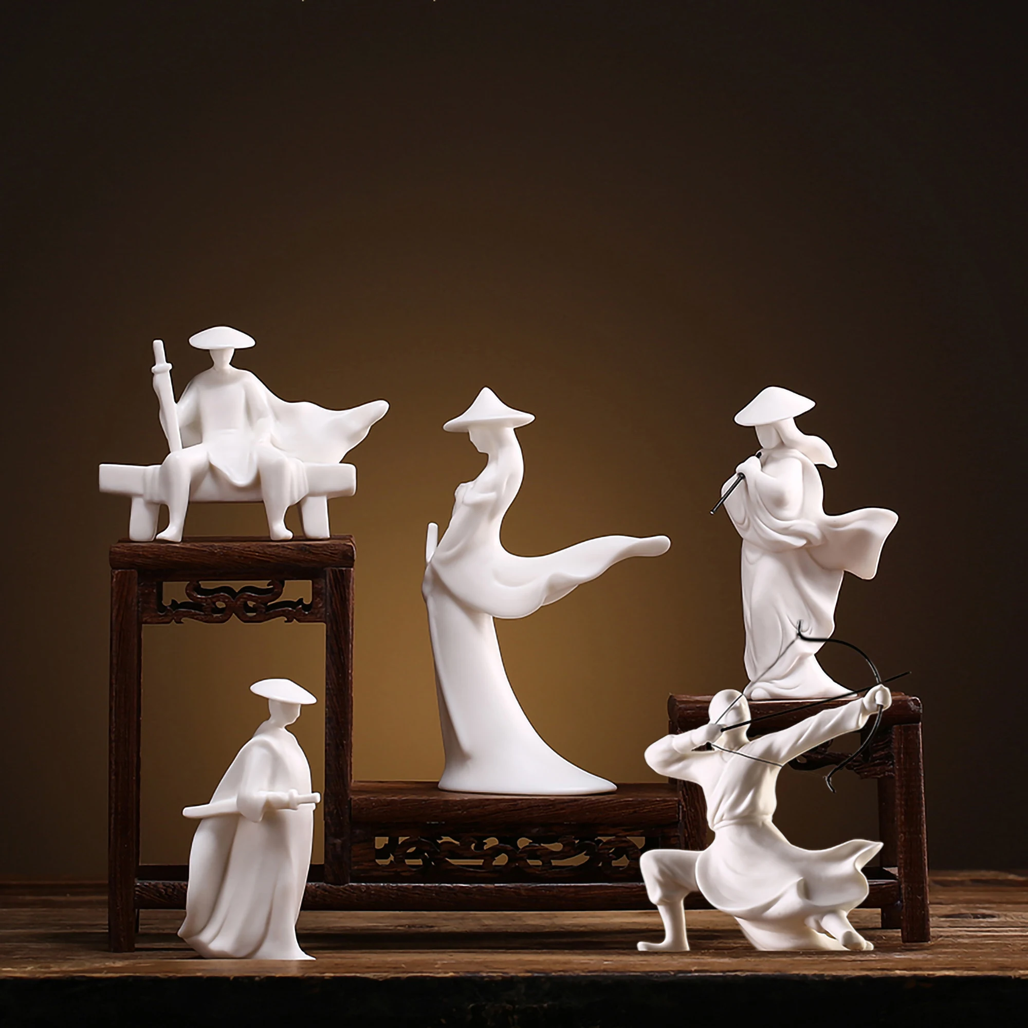 Set Statue Guerriero Cinese Wuxia o Samurai - in stile moderno minimal - bianche in varie pose 71 S3ebb9ddd5279494aa310ecbee70b5c7du