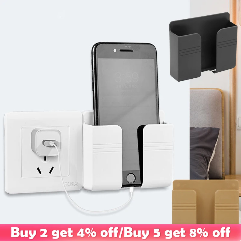 

Wall Mounted Phone Plug Holder Mobile Phone Charging Stand Air Conditioner TV Remote Control Storage Box Home Storage Rack