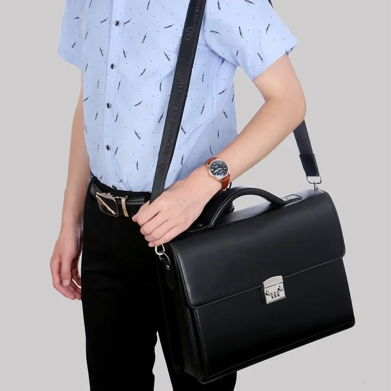 

P44Male Password Lock Briefcase Diagonal Package Leather Laptop Business Bag Men Shoulder Messenger Handbags Maleta