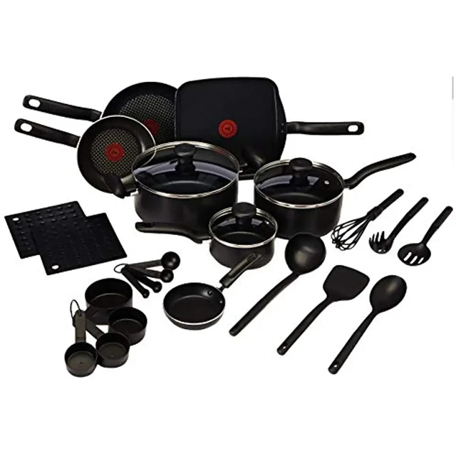 T-fal Initiatives Nonstick 20 Piece Pots And Pans Cookware Set, Black