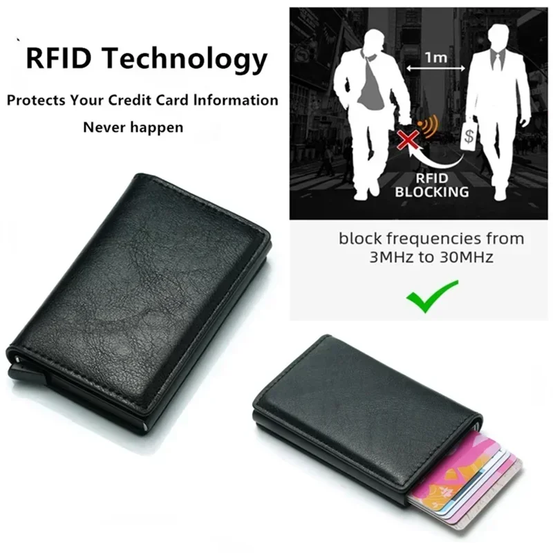 Wallet Card Holder Rfid Aluminum Men Wallet Card Holder Purse Carbon Fiber Men Business Slim Thin Smart Wallet Credit Cardholder Case Note Holder