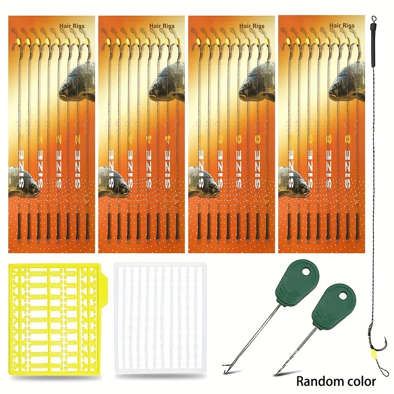 8 pieces carp fishing hair rigs, carp hook rig with braided line, carp leader with 2 boilie stoppers and 2 needles