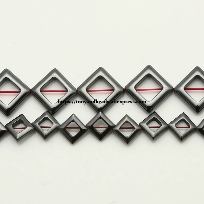 Natürliche Flache Hohl Quadratische Form Schwarz Hämatit Stein Lose Perlen 8X 8 13,5X13,5 MM 15 "Pick Größe für Schmuck Machen