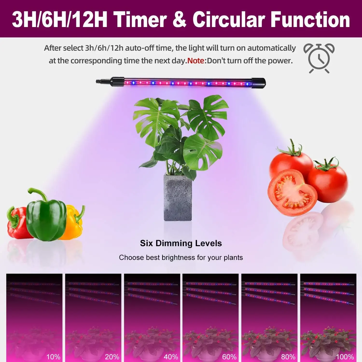 LED Grow Light Black Double Tube Gooseneck Clip Timing Dimming Aluminum Alloy 360 &deg; Hose 5V/10-20W/USB Powered (without Adapter)