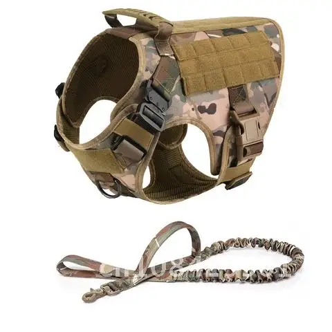 

Service Dog K9 Harness Vest Tactical Military Big Large Metal Buckle MOLLE Padded Leash Set Training German Shepherd