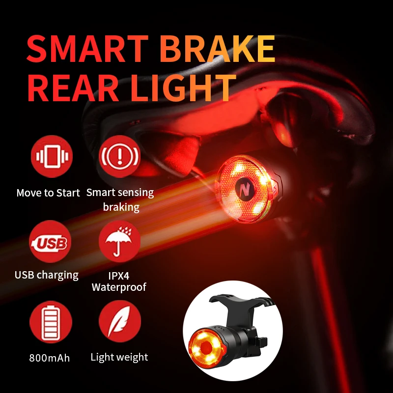 

Bicycle Tail Lights Auto Brake Sensing Light IPX5 Waterproof Moto Rear Light Type-C Rechargeable Cycling Lamp