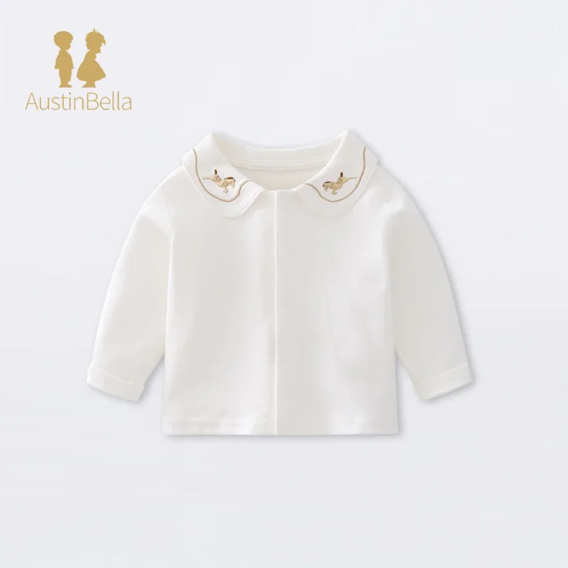 100% Cotton Muma Embroidered Children's Clothing Baby T-Shirt Turn Down Collar T-shirt Long Sleeved Single Breasted Tops