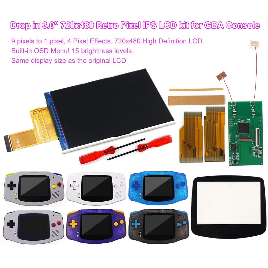 

For Gameboy Advance GBA Console Easy Install Drop in GBA V5 IPS LCD Kits Retro Pixel IPS Backlight Screen Housing Shell