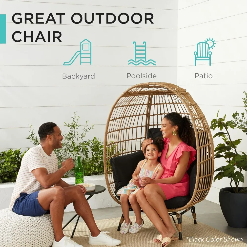 Rattan Egg Chair, Oversized Indoor and Outdoor Lounge Chair with 4 Cushions, Steel Frame, 440 Lbs 3