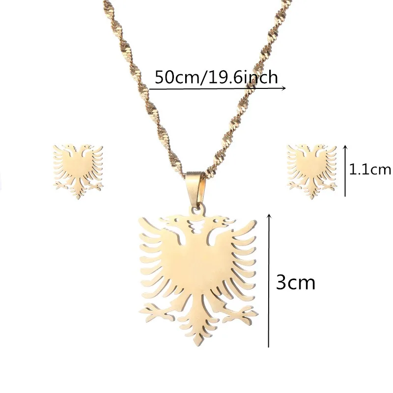 Albania Eagle Necklaces Earrings Sets Stainless Steel Jewelry Ethnic Women Girl 2
