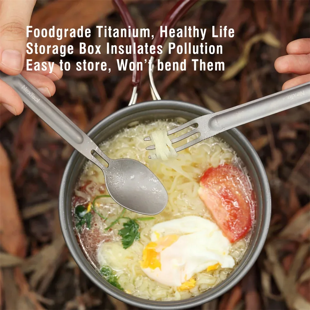 NexTool Titanium Spoon Spork Outdoor Portable Reusable Camping Tableware Case EDC Environmental Picnic Cookware Cutlery picnic cutlery set picnic tableware camping cutlery set cutlery set