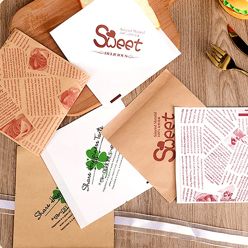 100 Stück Einweg-Dreieckstüten aus Kraftpapier für Sandwiches, ölbeständig, für Donuts, Brot, Hamburger, Küche, Party, Restaurant – Detail 7