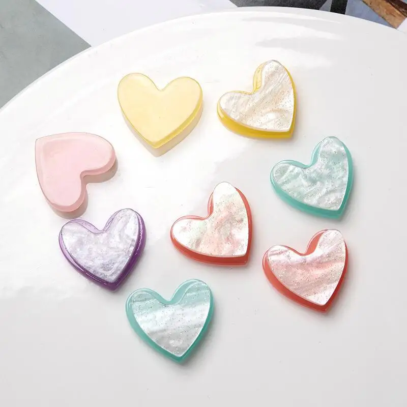 

New style 50pcs/lot color print cartoon hearts shape acrylic flatback cabochon beads diy jewelry earing/hair accessory