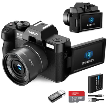 G-Anica-매크로 렌즈 4K 디지털 카메라 플립 스크린, 셀카 캠코더, 48MP, 유튜브, 와이파이 웹캠, 빈티지 비디오 레코더, 16X 와이드 앵글
