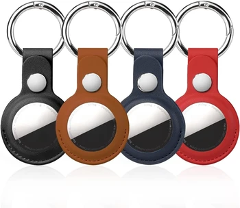 Custodia in pelle PU per Apple AirTag, Cover Protettiva per Localizzatore Apple, Accessori Tracker Anti-Smarrimento con Portachiavi