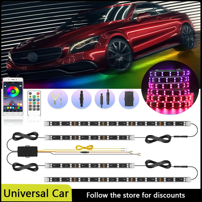 

Double Row LED Car Neons Underbody Light Car Decorations Underglow RGB Dream Color Ambient Atmosphere Lamp With Remote APP 12V