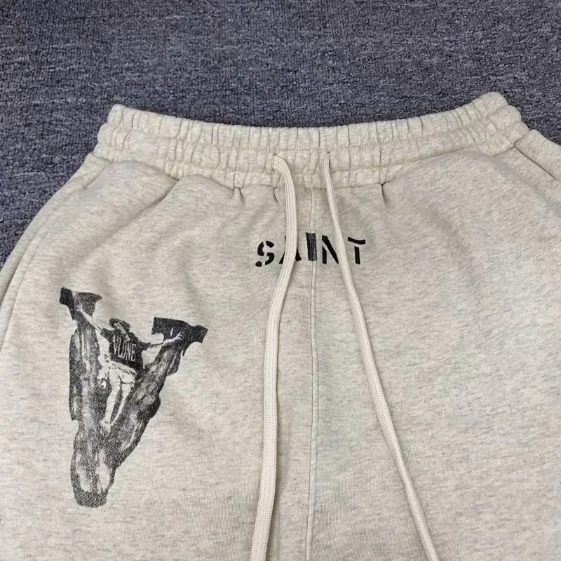 24ss Saint Michael Washed White Pants 1:1 Top Quality Oversized Drawstring Men Pants