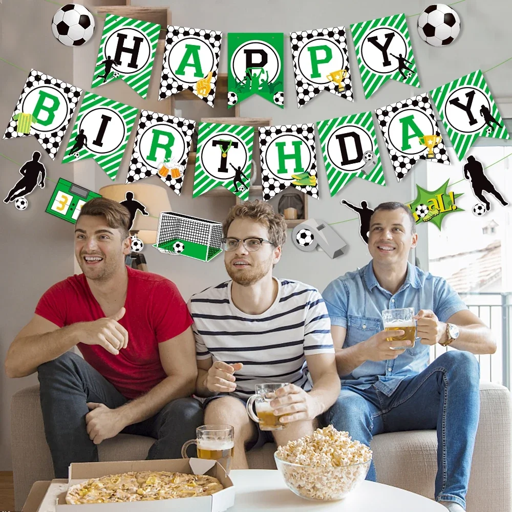 Football Soccer Cake Topper Happy Birthday Cupcake Toppers Baby Shower Kids Boy Girl Party Banner Dessert DIY Baking Cake Decor