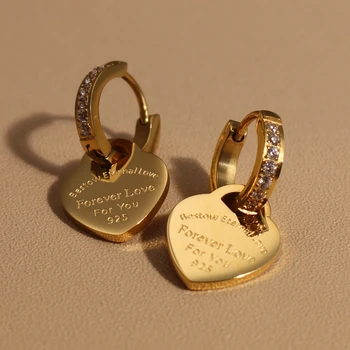 xe-221 Heart Pendant Women Zircon Stainless Steel Earrings Gold Color Charm Jewelry Accessories Wholesale Gifts 1
