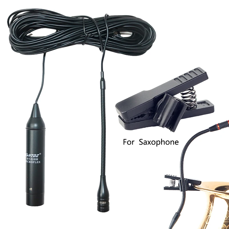 

Saxophone Musical Instrument Microphone with Saxophone Clip Cardioid Condenser Gooseneck Mike Phantom Power Input with 10M Wire