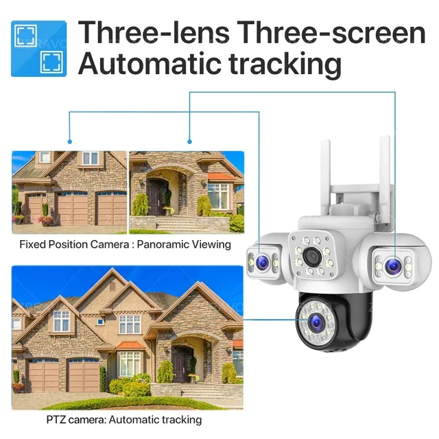 Yoosee 6K 12MP 3 Lens 3 Screens WiFi PTZ IP Camera Outdoor AI Detection Loop Recording Motion Alarm CCTV Smart Home Security 4