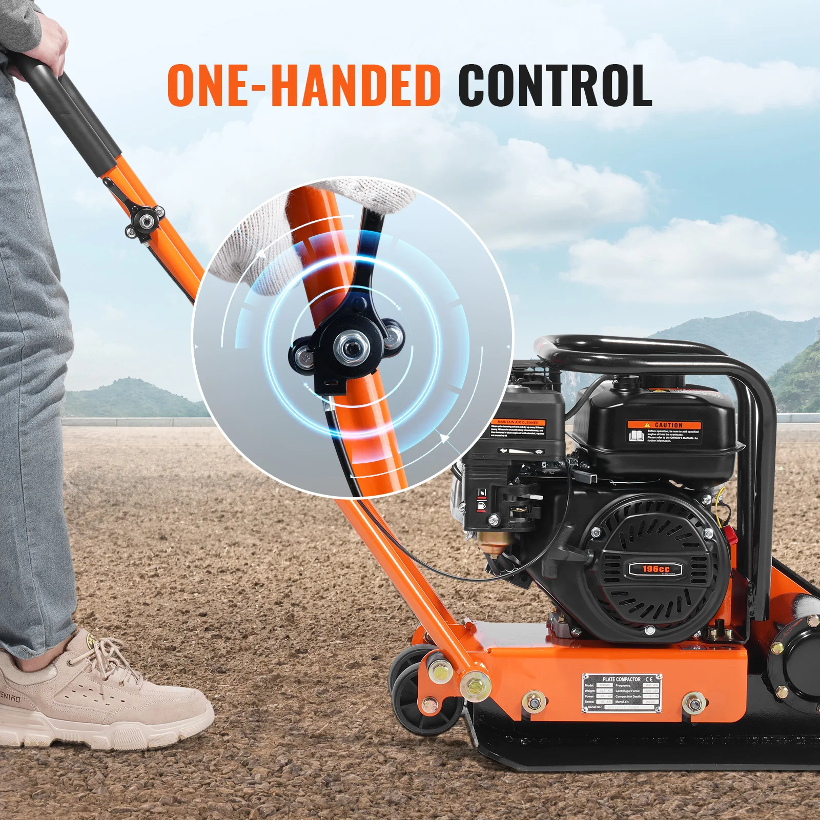 SucceBuy Gasoline Plate Compactor 2.8/6.5 HP Force Vibratory Compaction Tamper For Walkways, Asphalts, Patios Paver Landscaping