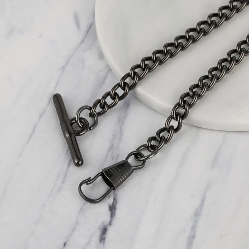 Black/Gold T Bar Link Chains Hook Clasp Holder Chain Men Women Locket Collares Pocket Watch Chain Replacement