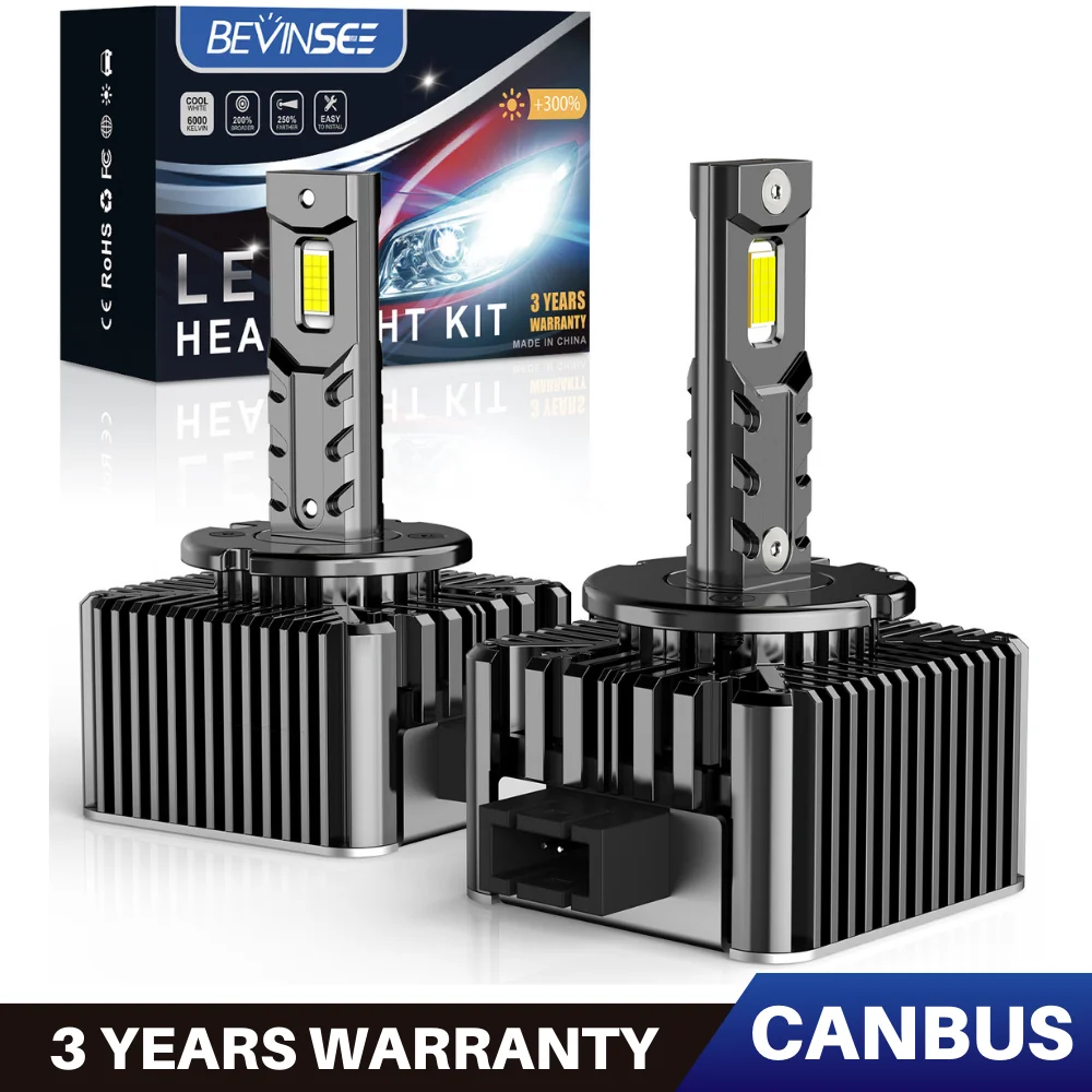 BEVINSEE D1S D3S LED Canbus D2S D5S D1R D2R D3R LED Headlight Bulbs 70W 6000K 7000LM Auto Xenon Bulbs Replacement Plug&Play 12V