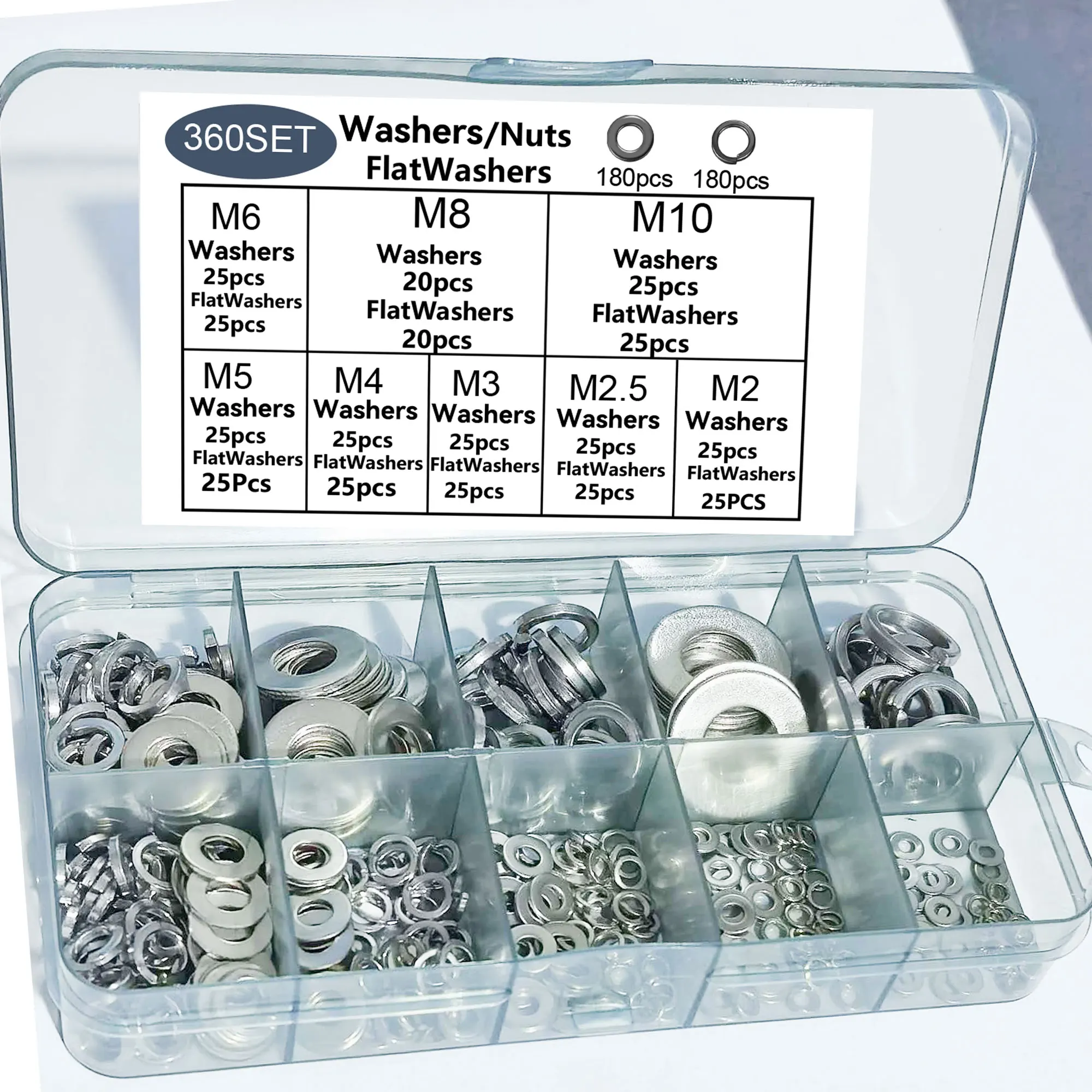 High-Quality 360PCS Stainless Steel Flat Washers - Durable Metal Gaskets & Spacers