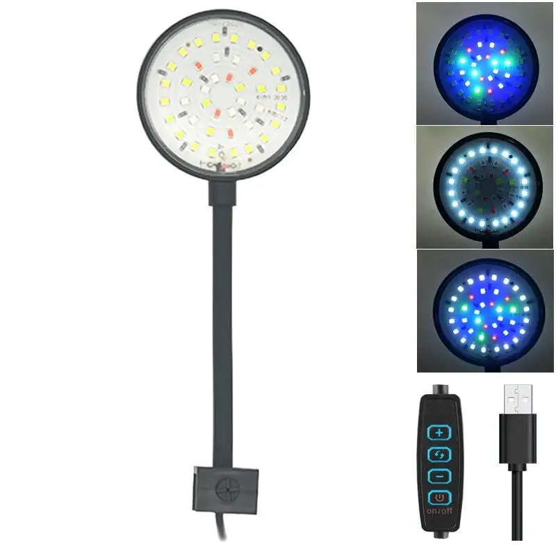 USB 5V Aquarium LED Lamp Fish Tank Light Decor Aquatic Plant Multiple Modes Dimmable Lightness Full Spectrum Mini Clip Light