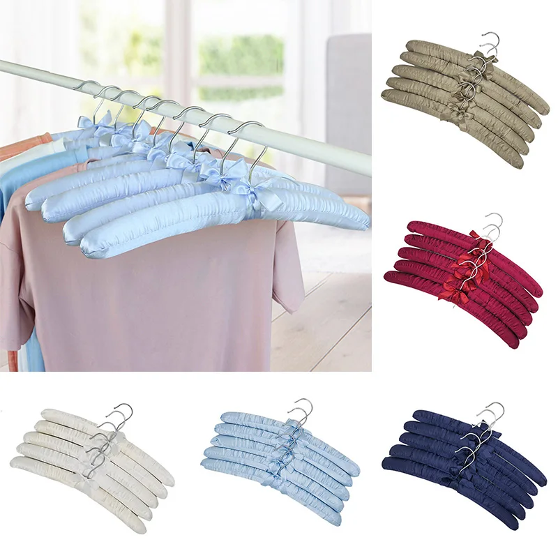 Satin Padded Hanger Silk Wrapped Clothes Hanger Clothes Hanging Silver Hook Non-slip Sponge Racks Shop Display Hangers